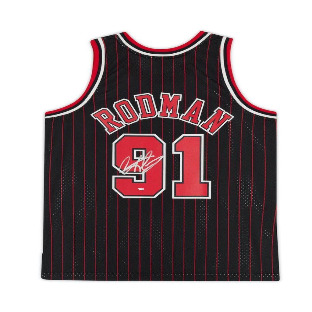 Fanatics Authentic Dennis Rodman Autographed Chicago Bulls Mitchell & Ness 1996/97 Black w/ Pinstripes Jersey