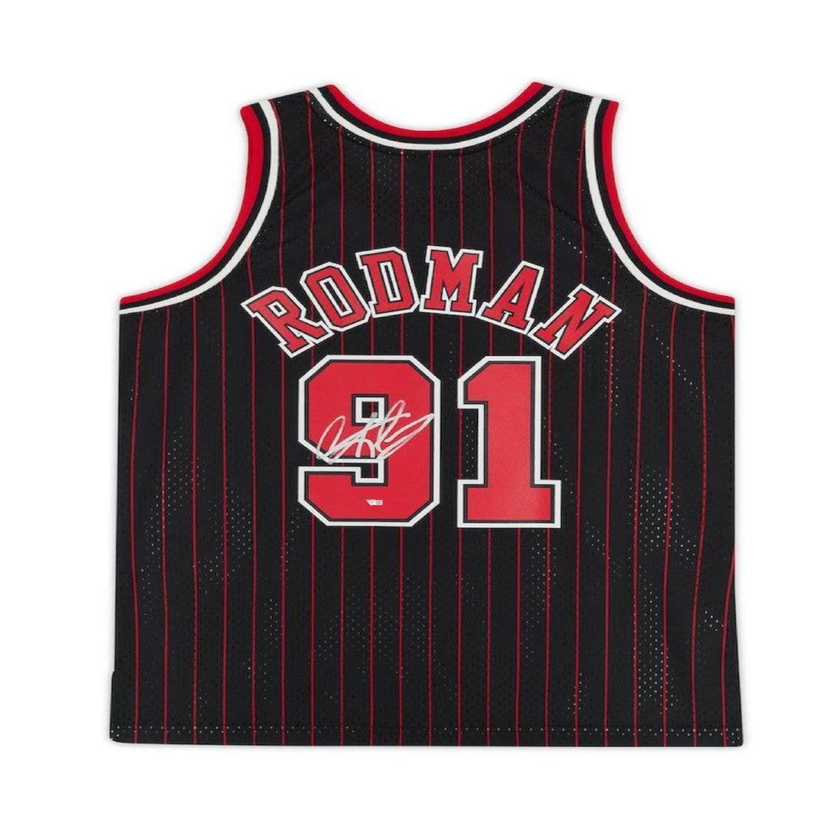 Fanatics Authentic Dennis Rodman Autographed Chicago Bulls Mitchell & Ness 1996/97 Black w/ Pinstripes Jersey