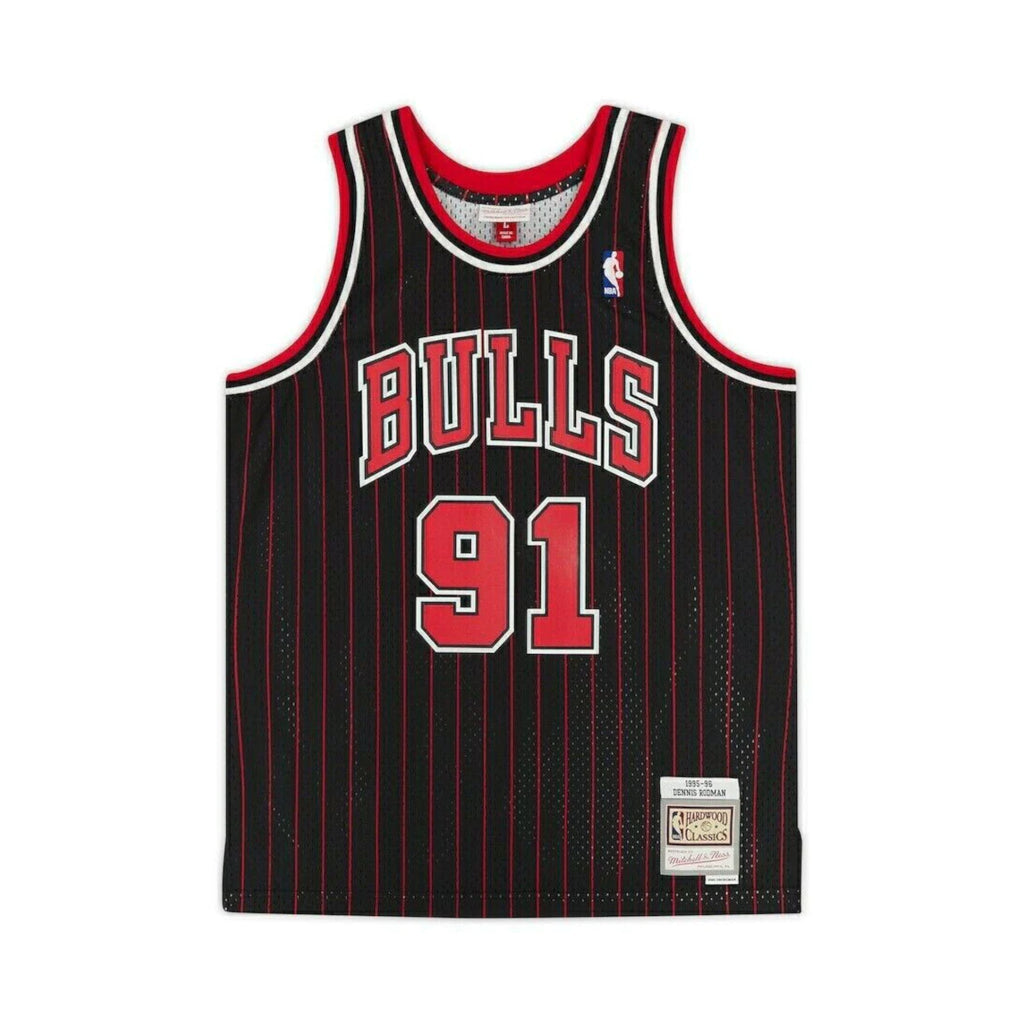 Fanatics Authentic Dennis Rodman Autographed Chicago Bulls Mitchell & Ness 1996/97 Black w/ Pinstripes Jersey