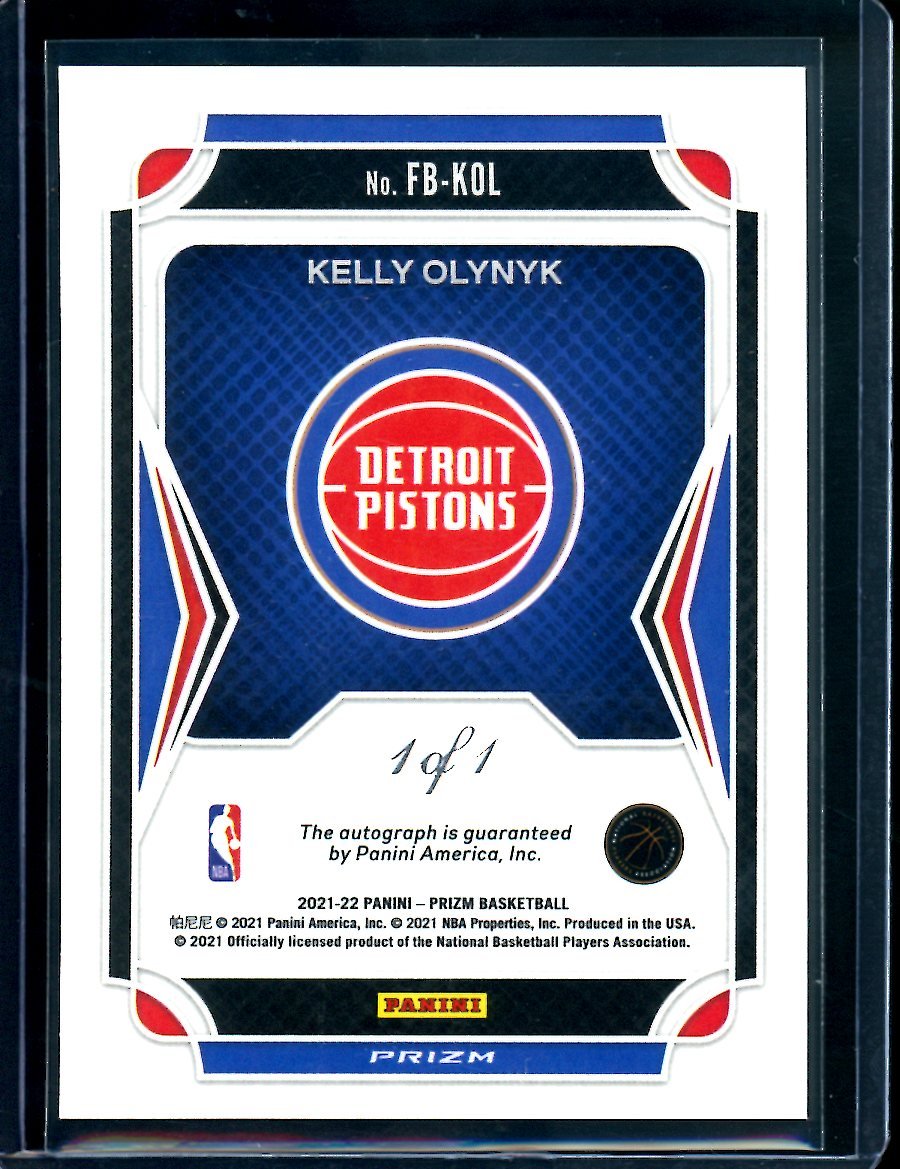 2021/22 Panini Prizm Kelly Olynyk Fast Break Auto Black Disco 1/1 Pistons