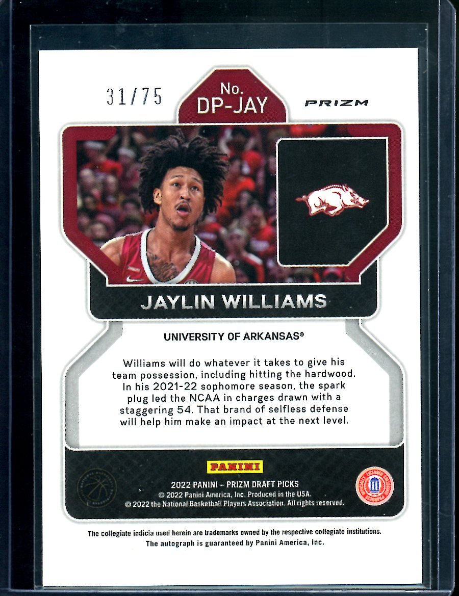 2022/23 Panini Prizm Draft Picks Jaylin Williams Blue Ice Auto /75 Thunder
