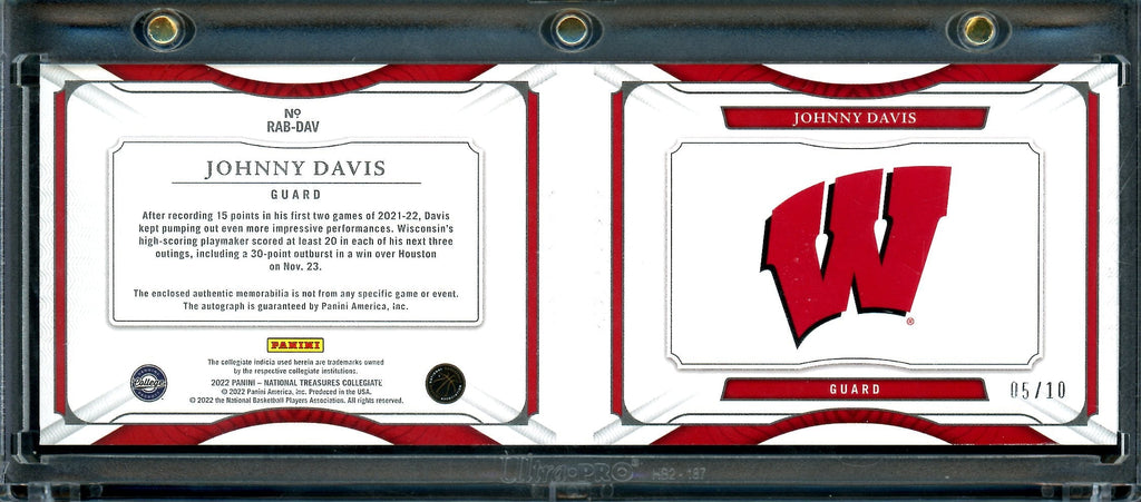2022/23 Panini National Treasures Collegiate Johnny Davis Booklet RPA Gold /10