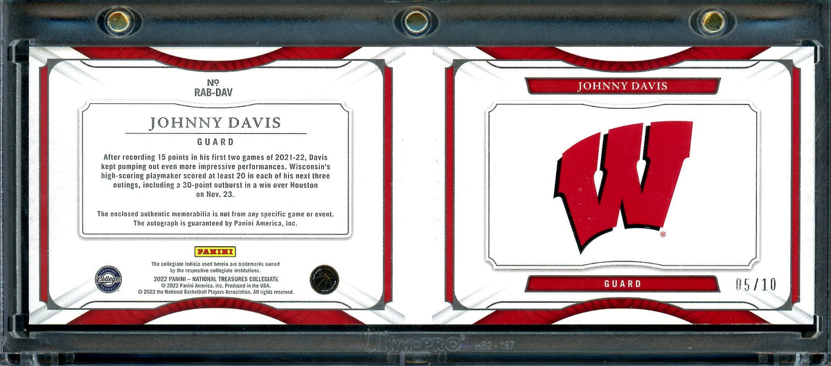 2022/23 Panini National Treasures Collegiate Johnny Davis Booklet RPA Gold /10