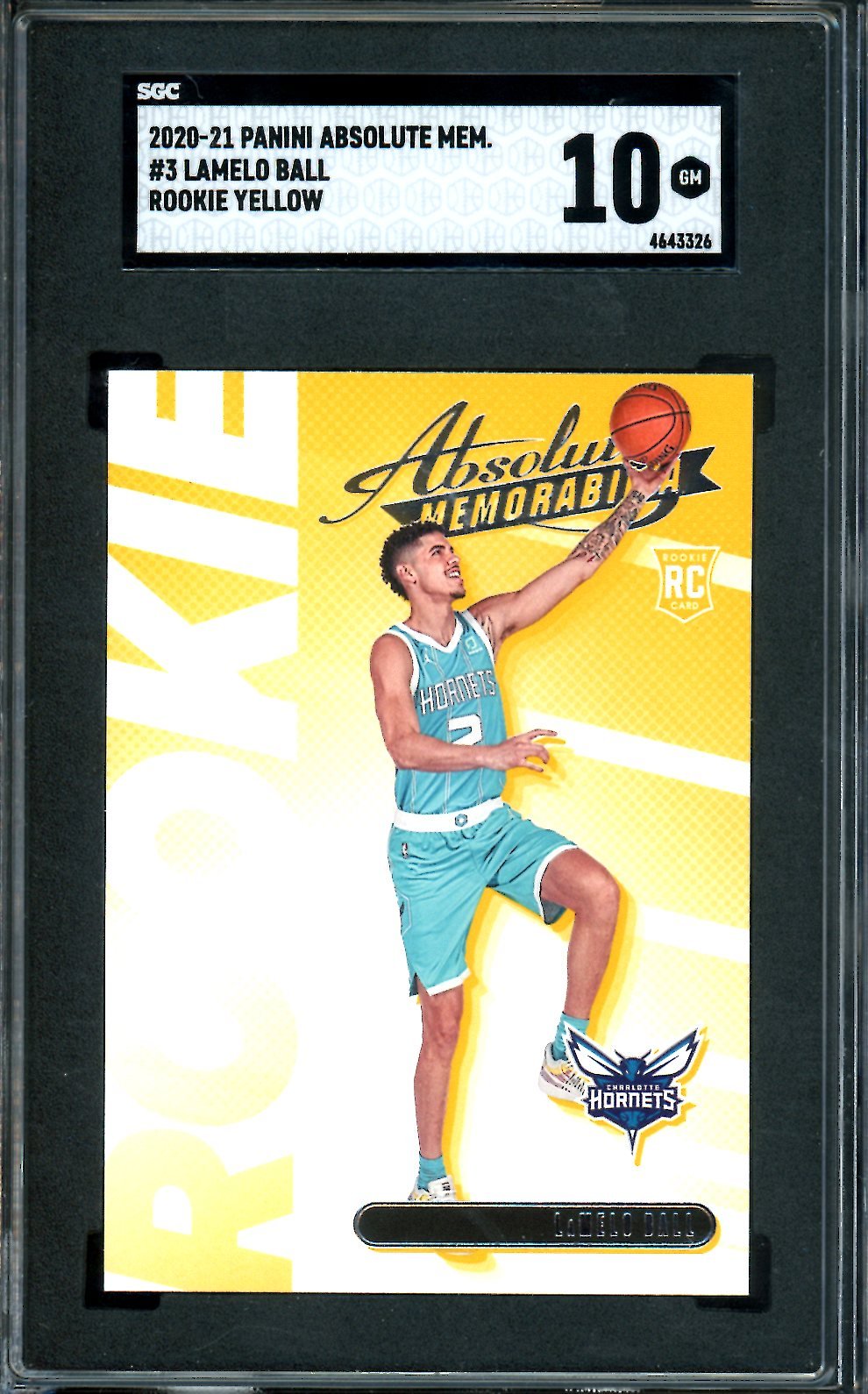2020/21 Panini Absolute Memorabilia LaMelo Ball RC Yellow SGC 10 Hornets