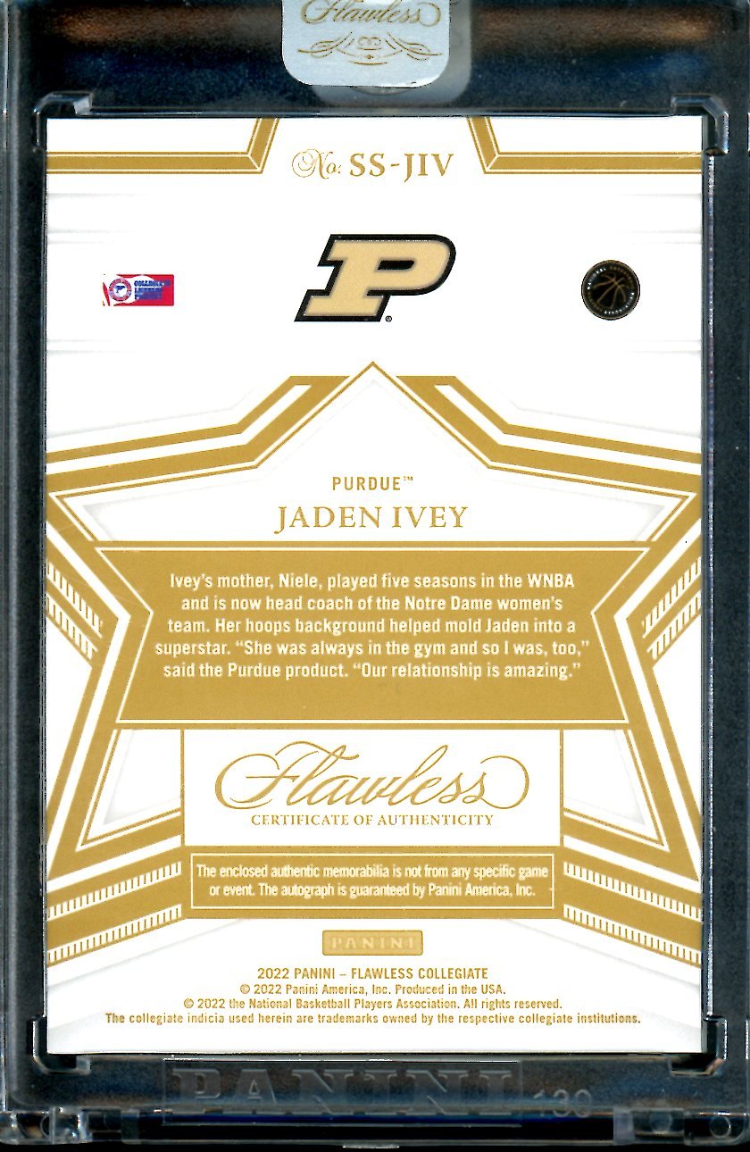 2022/23 Panini Flawless Collegiate Jaden Ivey Star Swatch RPA /25 Pistons