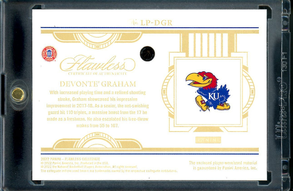 2022/23 Panini Flawless Collegiate Devonte' Graham Legacy Patch 1/1 Kansas
