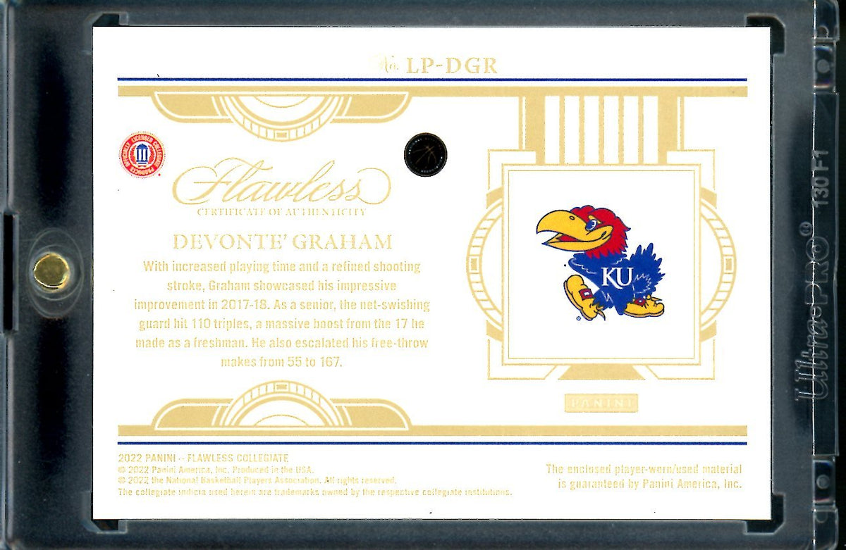 2022/23 Panini Flawless Collegiate Devonte' Graham Legacy Patch 1/1 Kansas