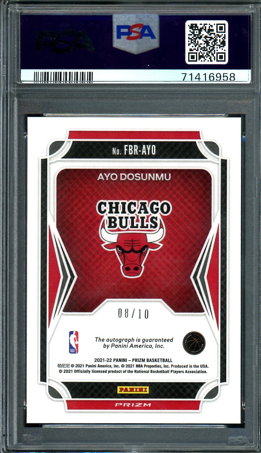 2021/22 Panini Prizm Ayo Dosunmu Rookie Fast Break Auto Gold /10 PSA 9/10