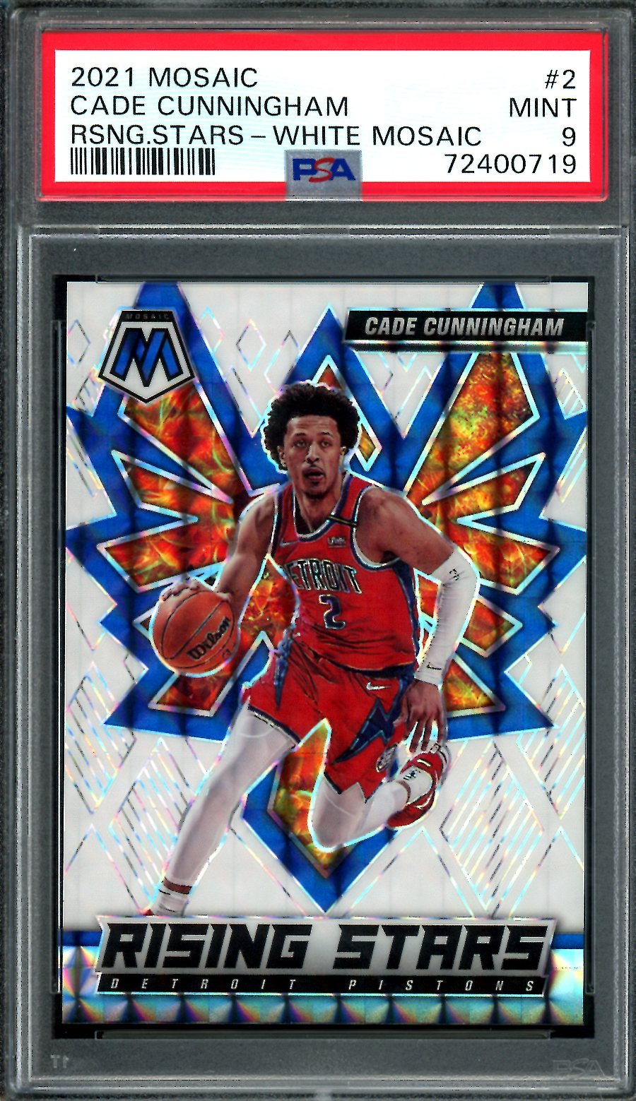 2021/22 Panini Mosaic Cade Cunningham Rookie Rising Stars White /25 PSA 9