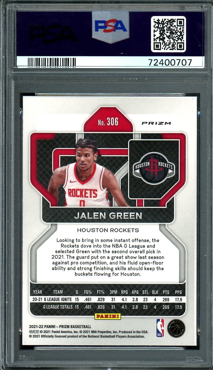 2021/22 Panini Prizm Jalen Green Rookie Blue/Yellow/Green Choice Rockets PSA 9