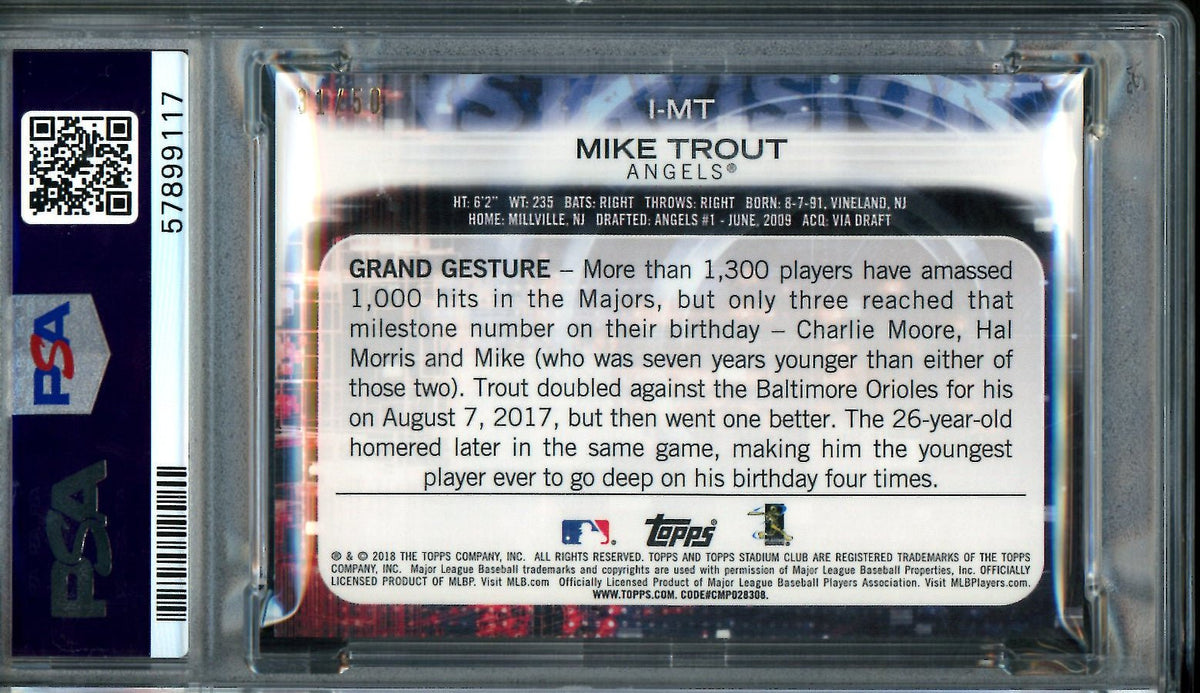 2018 Topps Stadium Club Mike Trout Instavision Red /50 PSA 9 Angels