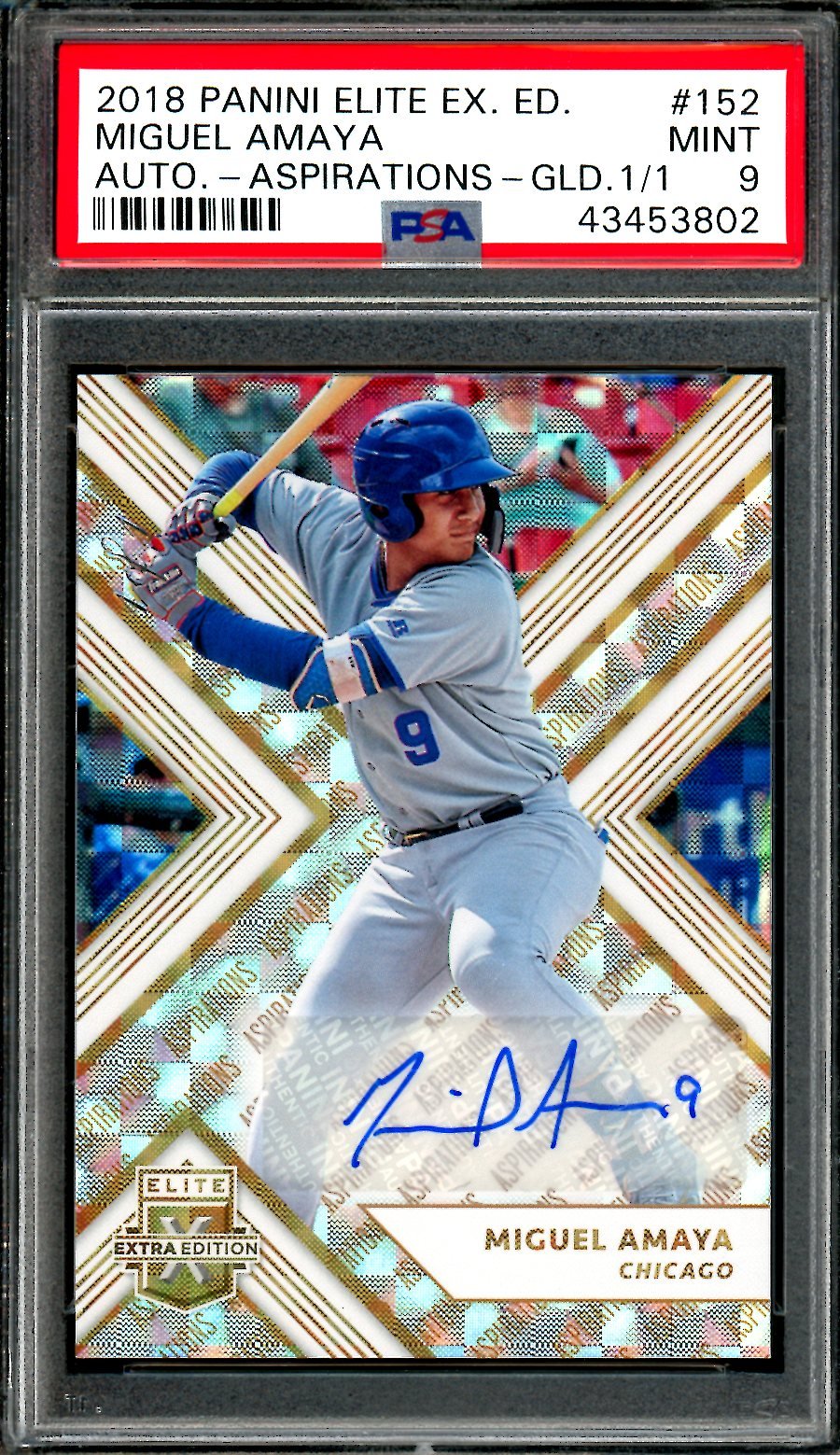 2018 Panini Elite Extra Edition Miguel Amaya Aspirations Gold Auto 1/1 PSA 9 Cubs