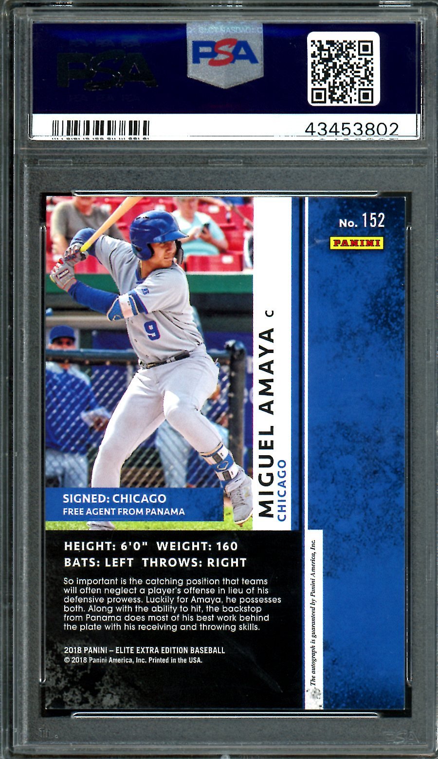 2018 Panini Elite Extra Edition Miguel Amaya Aspirations Gold Auto 1/1 PSA 9 Cubs