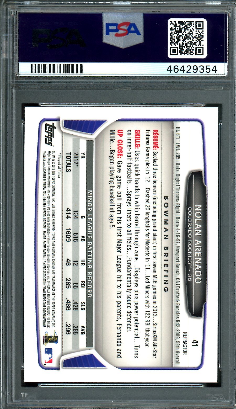 2013 Bowman Chrome Nolan Arenado Rookie Blue Wave PSA 9 Cardinals