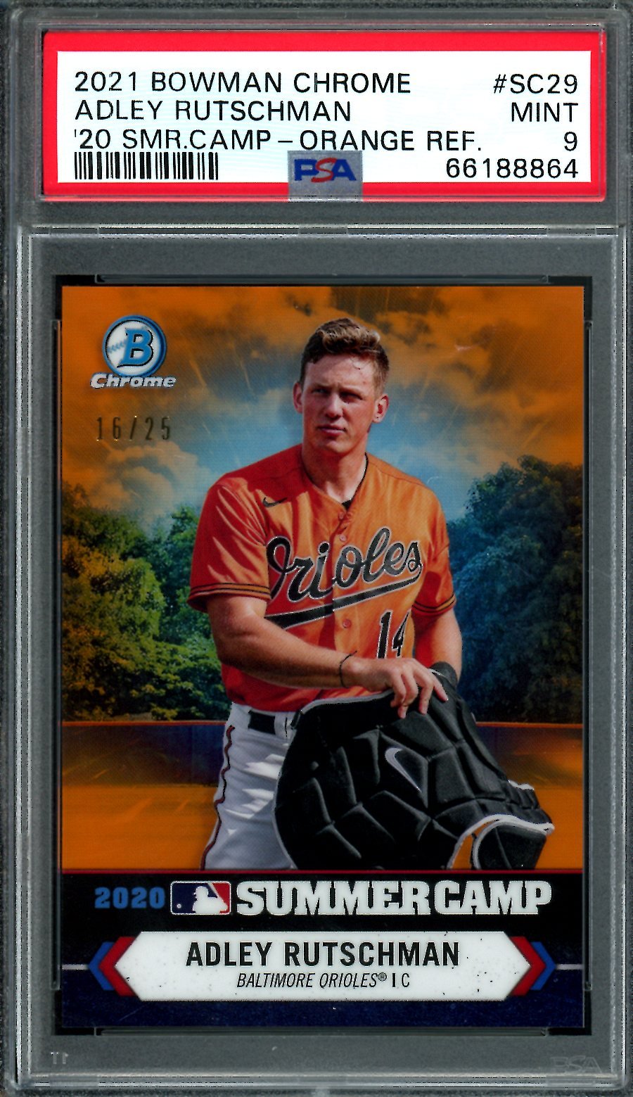 2021 Bowman Chrome Adley Rutschman Summer Camp Orange /25 PSA 9 Orioles