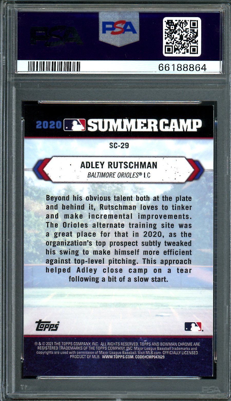 2021 Bowman Chrome Adley Rutschman Summer Camp Orange /25 PSA 9 Orioles