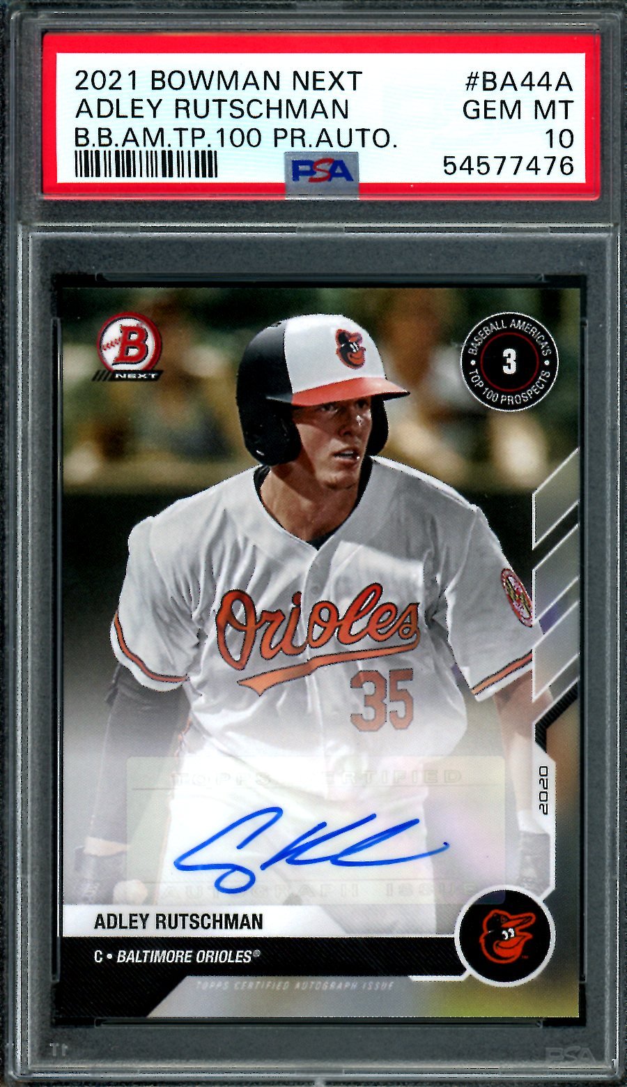 2021 Bowman Next Adley Rutschman Top 100 Auto PSA 10 Orioles