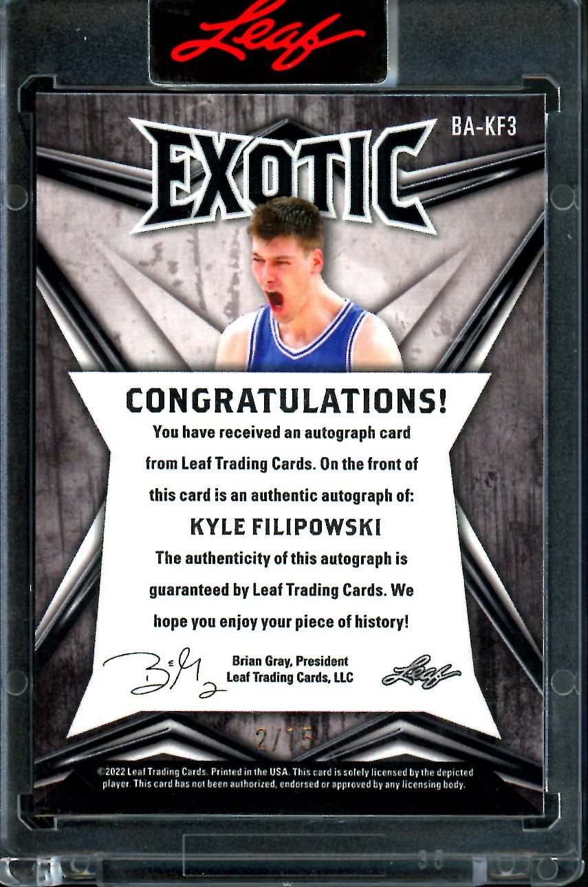 2022/23 Leaf Exotic Kyle Filipowski Tiger Auto /15 Kansas