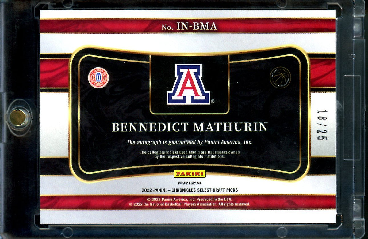 2022/23 Panini Chronicles Draft Picks Bennedict Mathurin Rookie Auto Purple /25 Pacers
