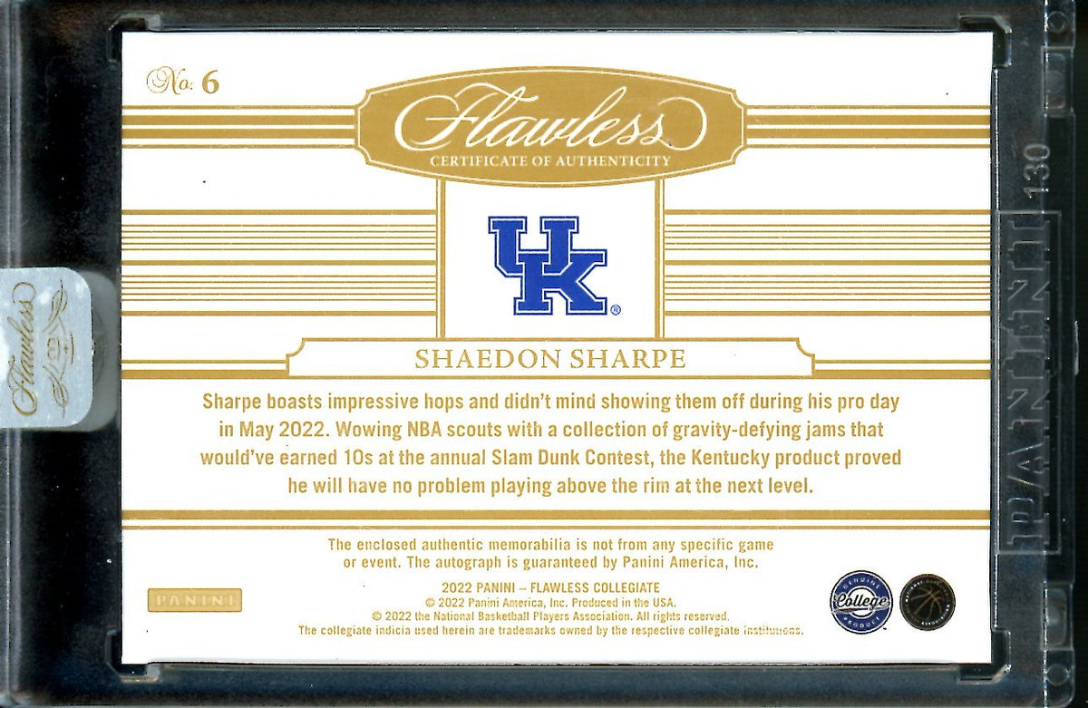 2022/23 Panini Flawless Collegitae Shaedon Sharpe Rookie RPA /25 Trailblazers