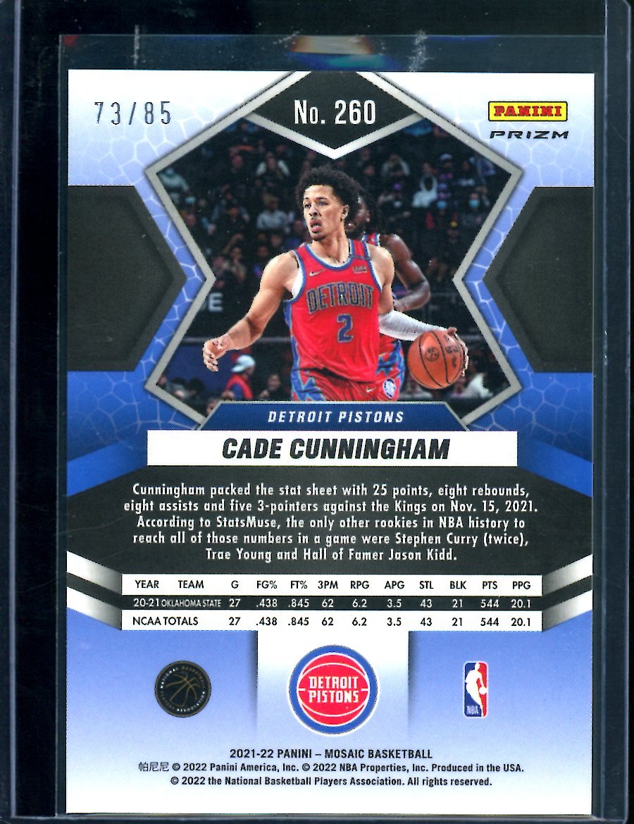 2021/22 Panini Mosaic Cade Cunningham Rookie National Pride Blue Disco /85 Pistons