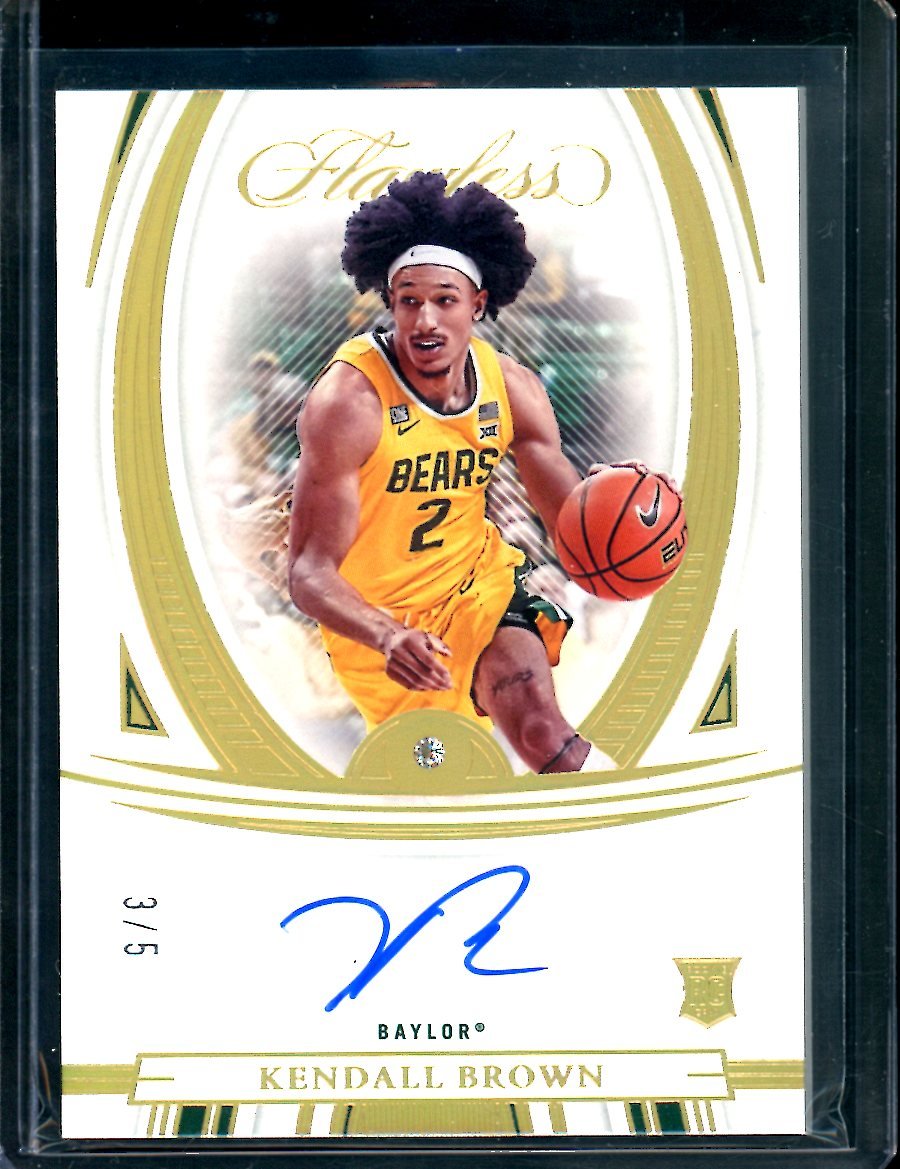 2022/23 Panini Flawless Collegitae Kendall Brown Rookie Auto Gold /5 Baylor