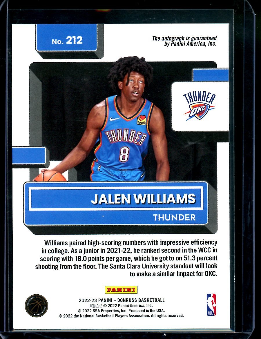 2022/23 Panini Donruss Choice Jalen Williams Rookie Auto Thunder