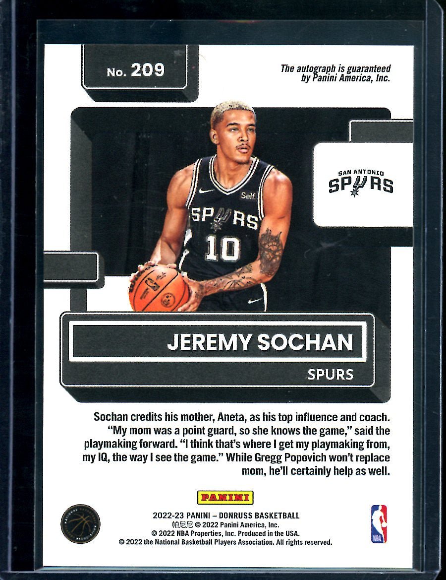 2022/23 Panini Donruss Choice Jeremy Sochan Rookie Auto Spurs