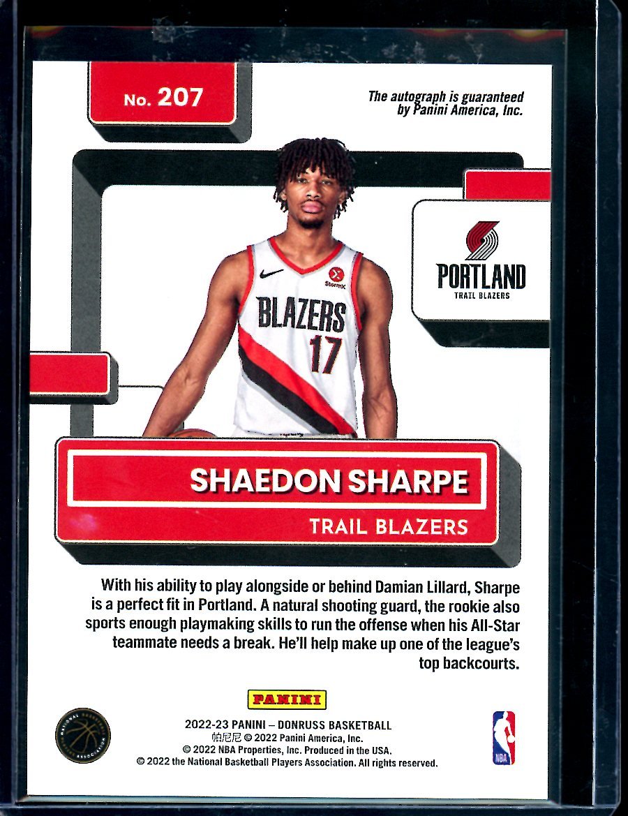 2022/23 Panini Donruss Choice Shaedon Sharpe Rookie Auto Trailblazers