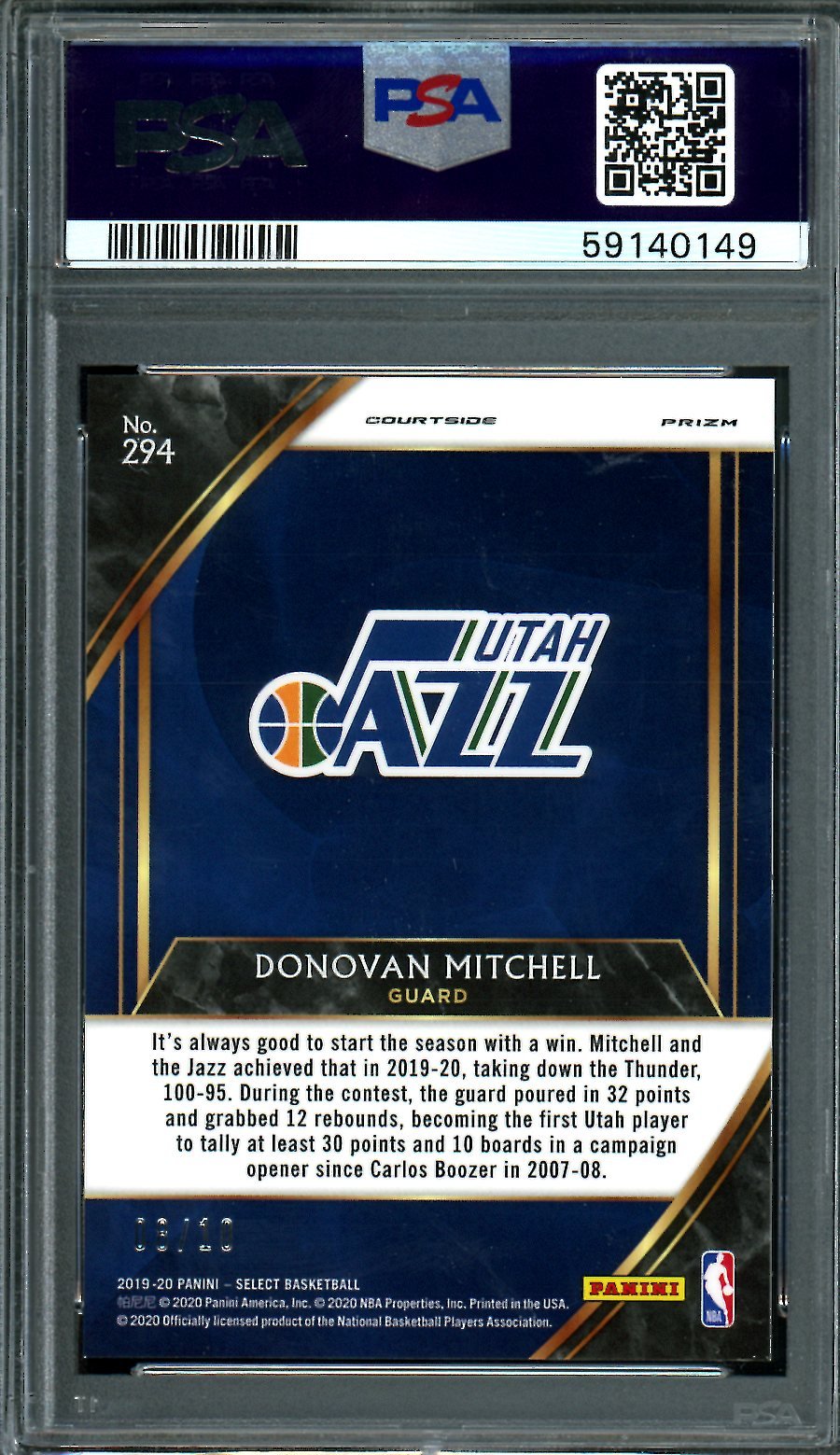 2019/20 Panini Select Donovan Mitchell Courtside Gold /10 PSA 10 Cavaliers