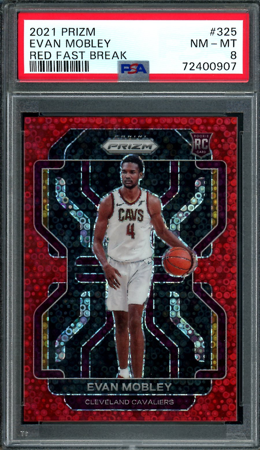 2021/22 Panini Prizm Evan Mobley Rookie Red Disco /100 PSA 8 Cavaliers