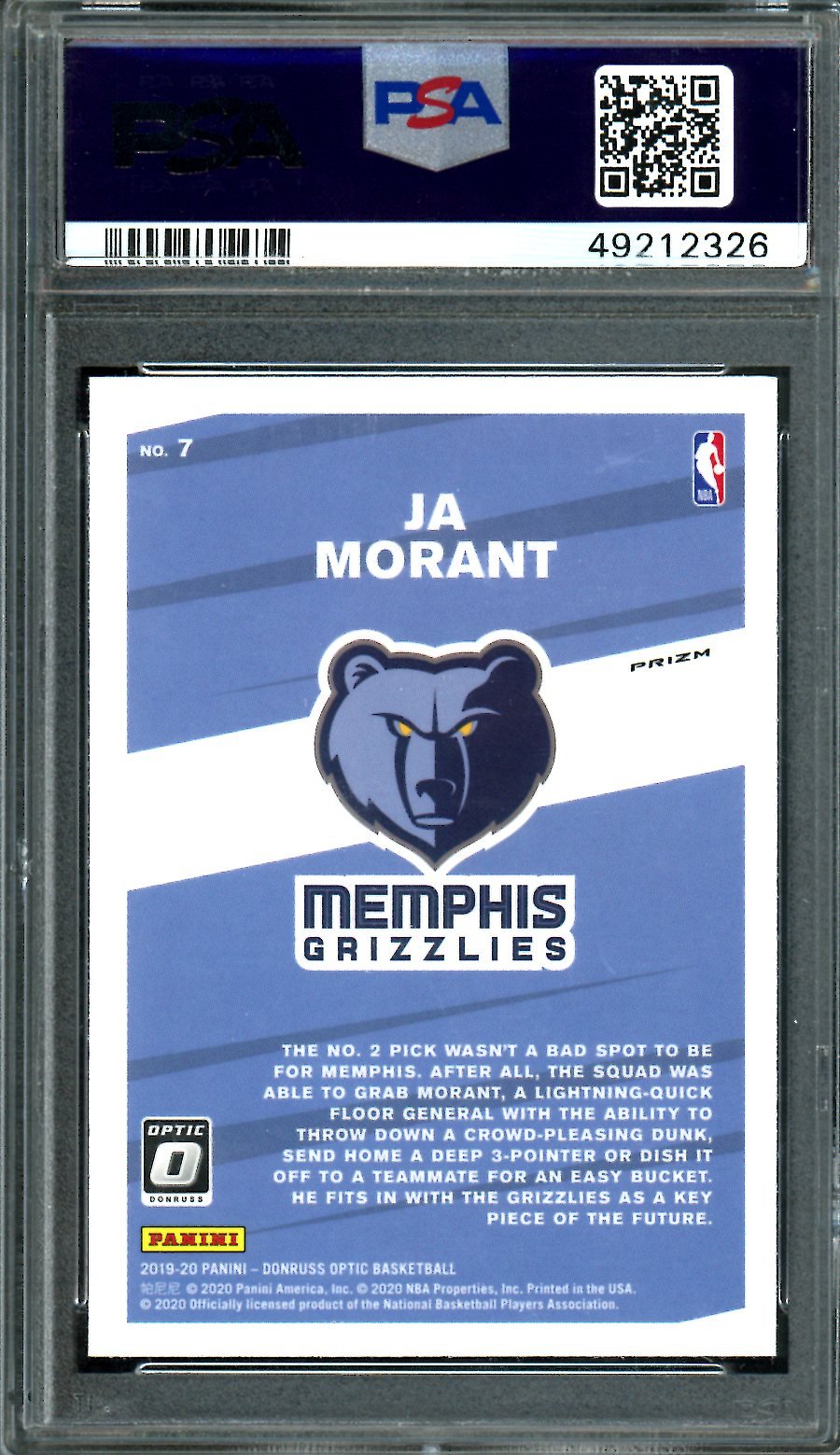 2019/20 Panini Optic Ja Morant Rookie My House Red Wave PSA 10 Grizzlies