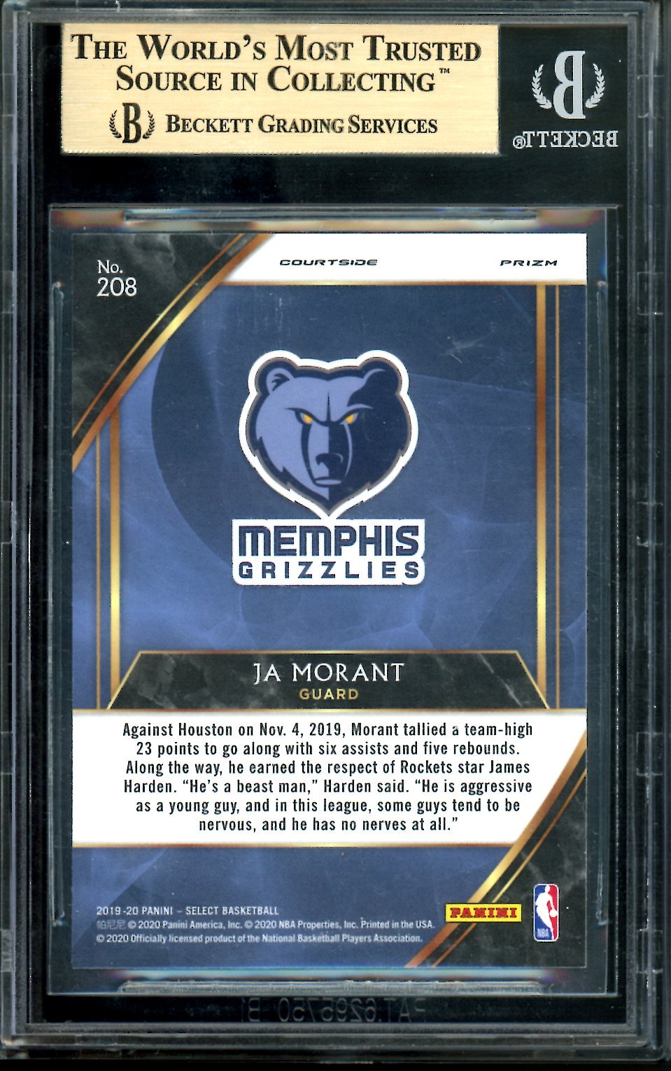2019/20 Panini Select Ja Morant Rookie Courtside Disco BGS 9.5 Grizzlies