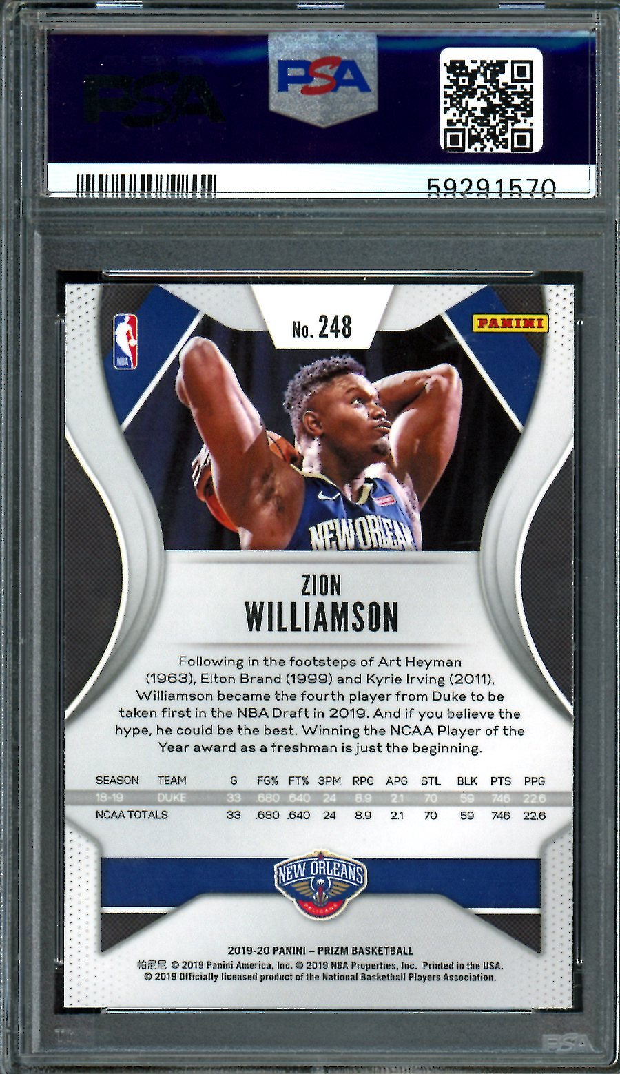 2019/20 Panini Prizm Zion Williamson Rookie PSA 10 Pelicans