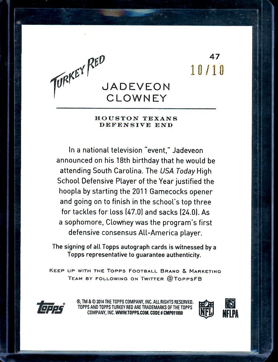 2014 Topps Turkey Red Jadeveon Clowney Rookie Auto /10 Texans