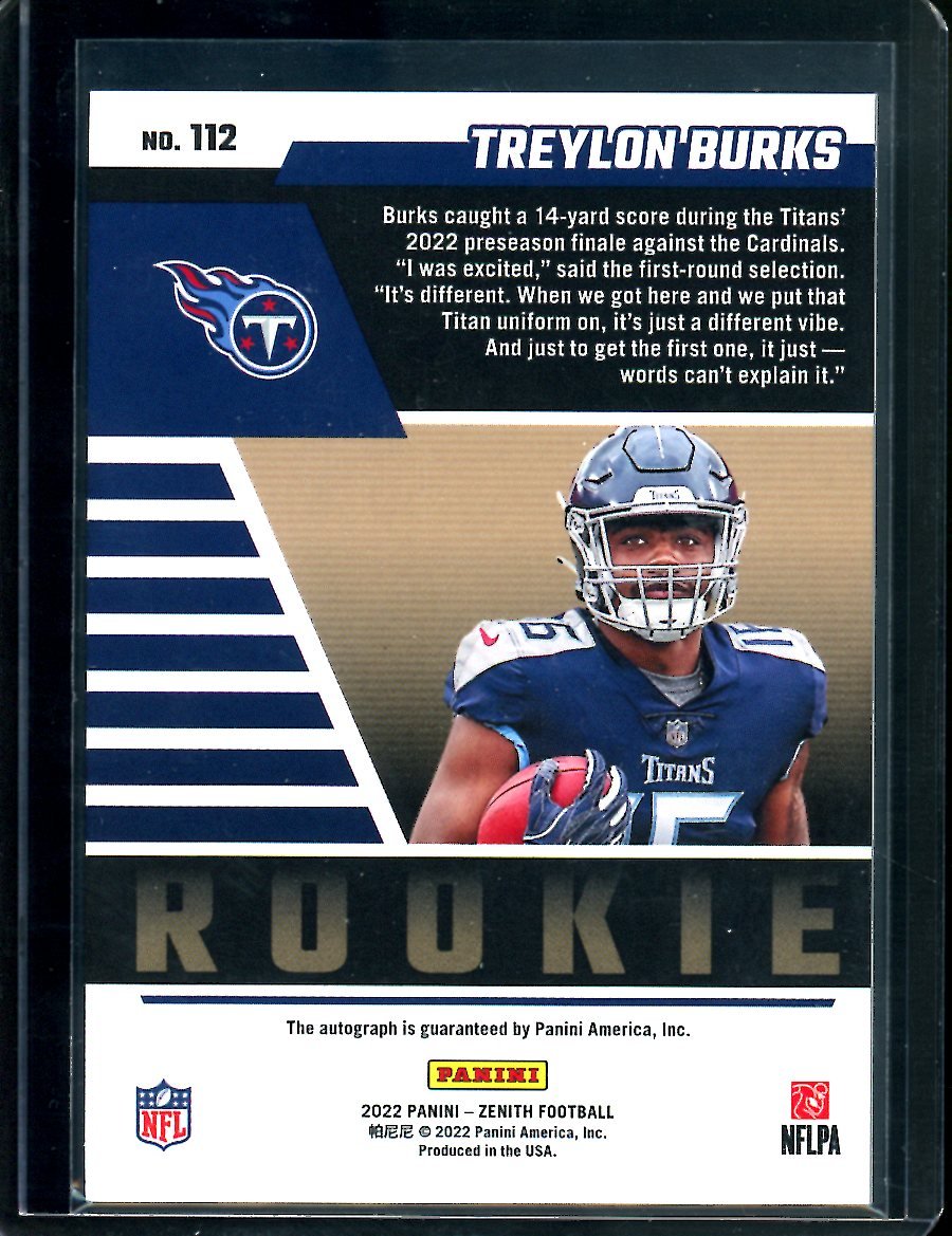 2022 Panini Zenith Treylon Burks Rookie Auto Artist Proof /20 Titans