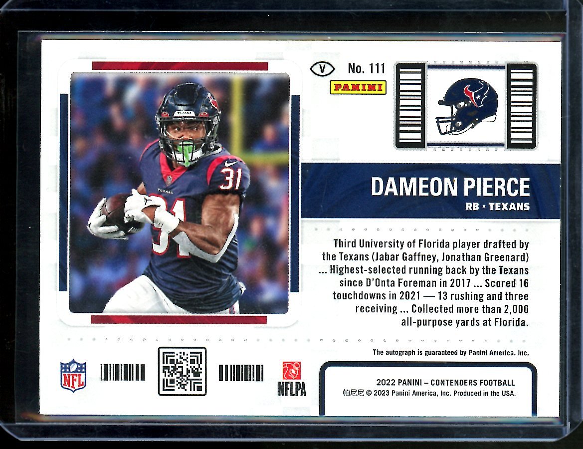 2022 Panini Contenders Dameon Pierce Rookie Ticket Auto Variation Texans