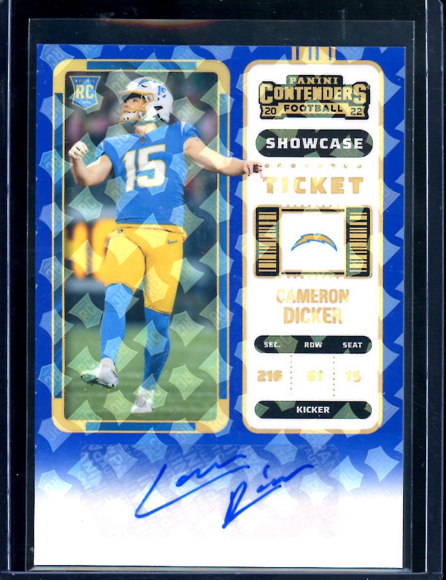 2022 Panini Contenders Cameron Dicker Rookie Showcase Ticket Auto Chargers