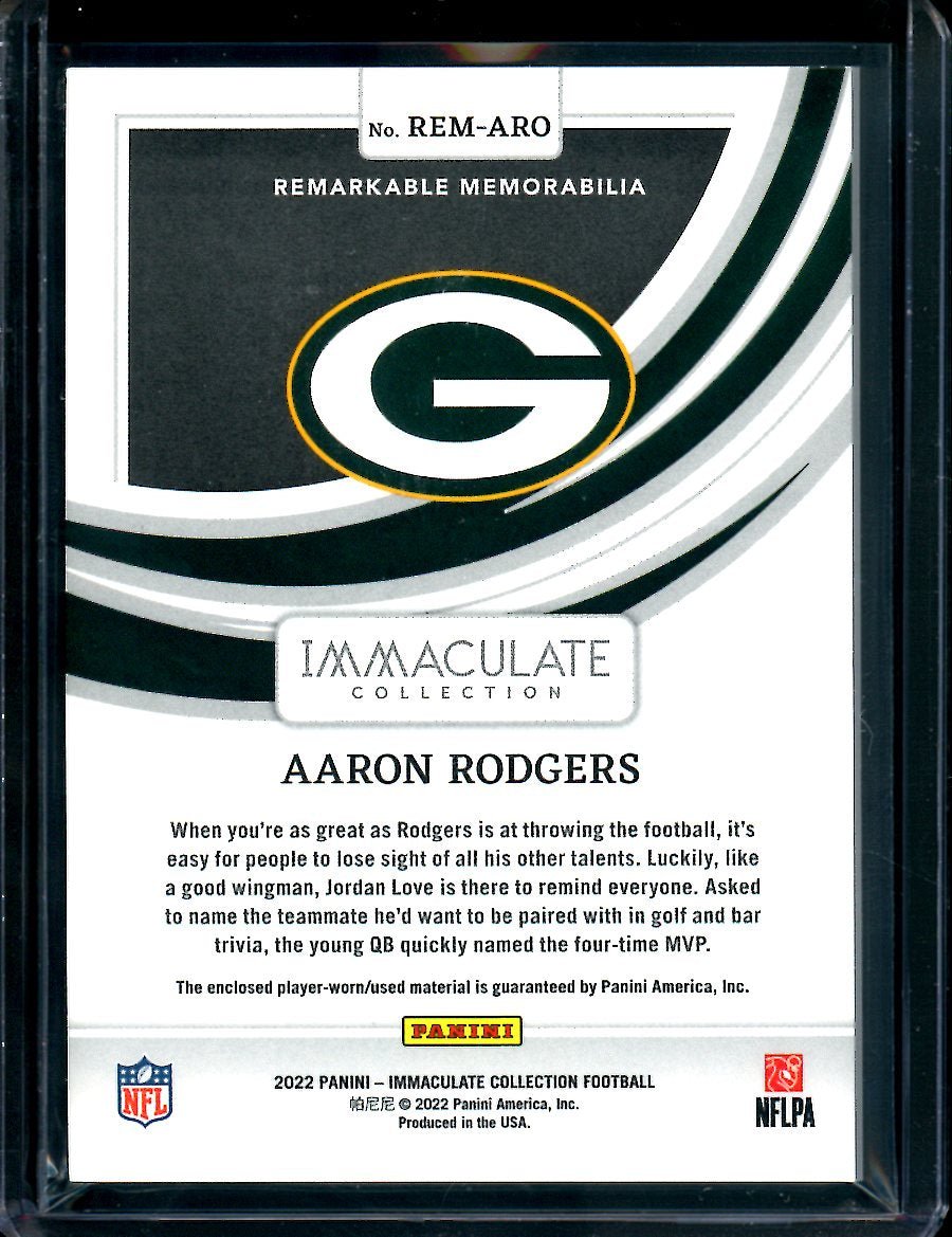 2022 Panini Immaculate Aaron Rodgers Patch Gold /10 Packers