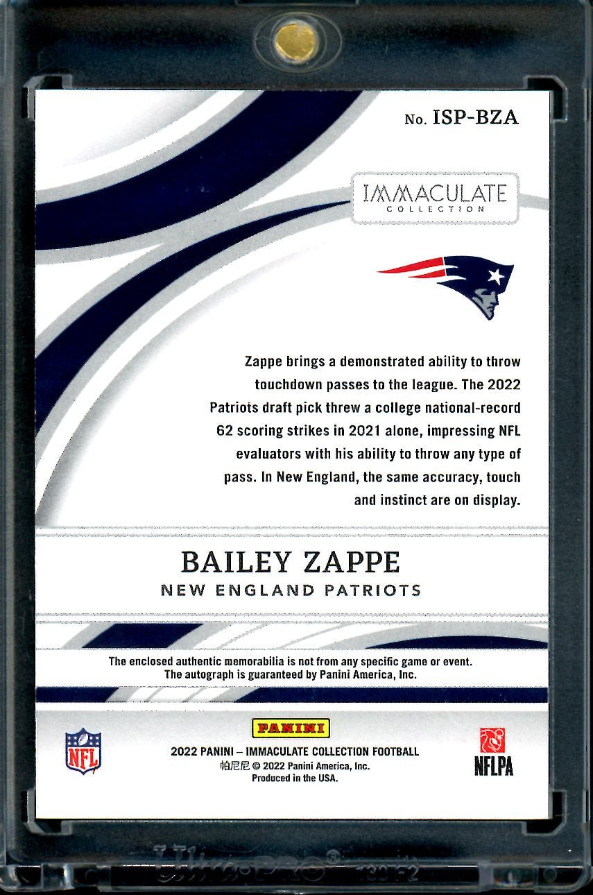 2022 Panini Immaculate Bailey Zappe Rookie RPA /25 Patriots