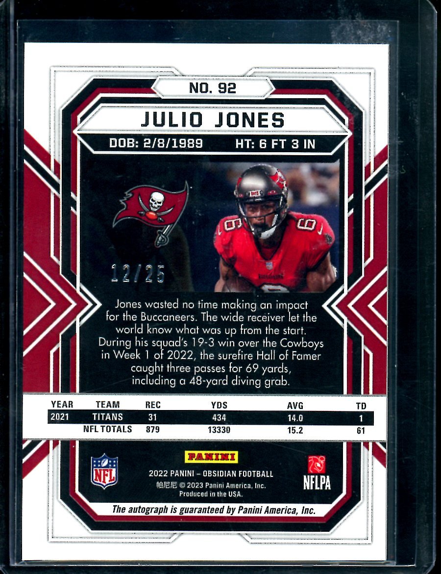 2022 Panini Obsidian Julio Jones Auto /25 Buccaneers