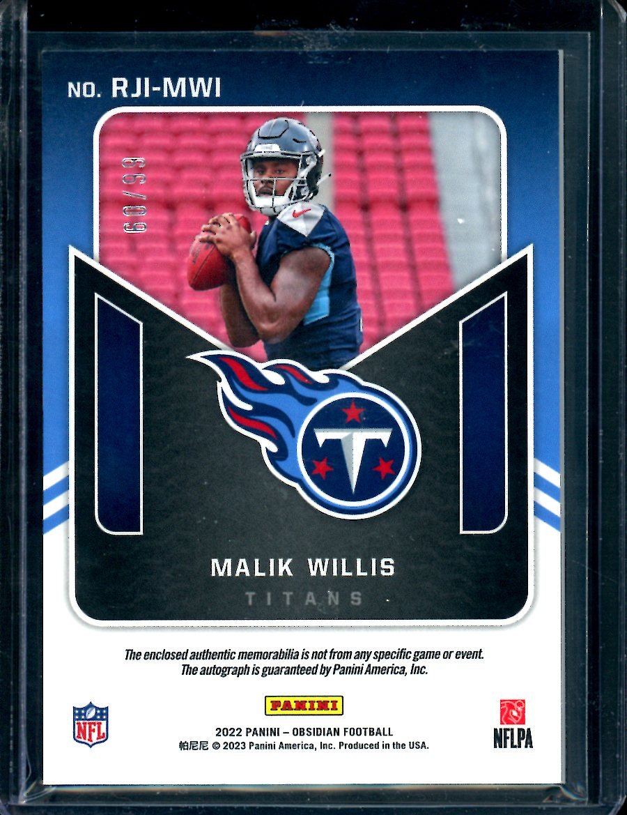 2022 Panini Obsidian Malik Willis Rookie RPA Orange Etch /99 Titans