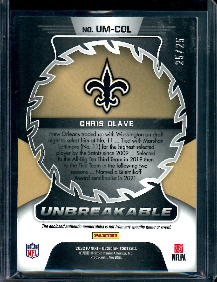 2022 Panini Obsidian Chris Olave Rookie Unbreakable Patch /25 Saints
