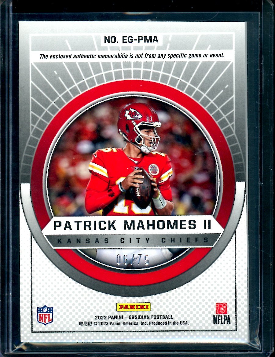 2022 Panini Obsidian Patrick Mahomes II Equinox Gear /75 Chiefs