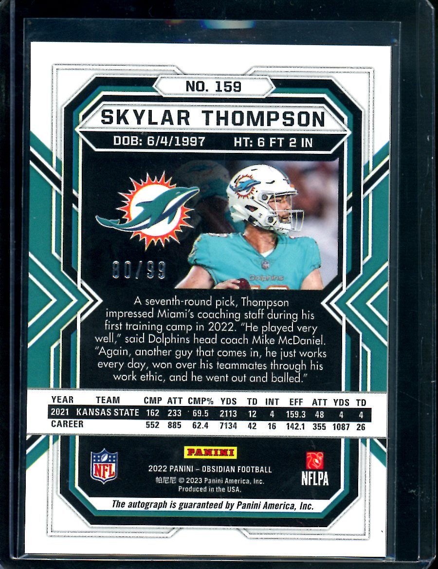 2022 Panini Obsidian Skylar Thompson Rookie Auto Orange Etch /99 Dolphins