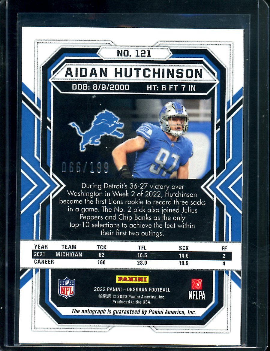 2022 Panini Obsidian Adian Hutchinson Rookie Auto /199 Lions