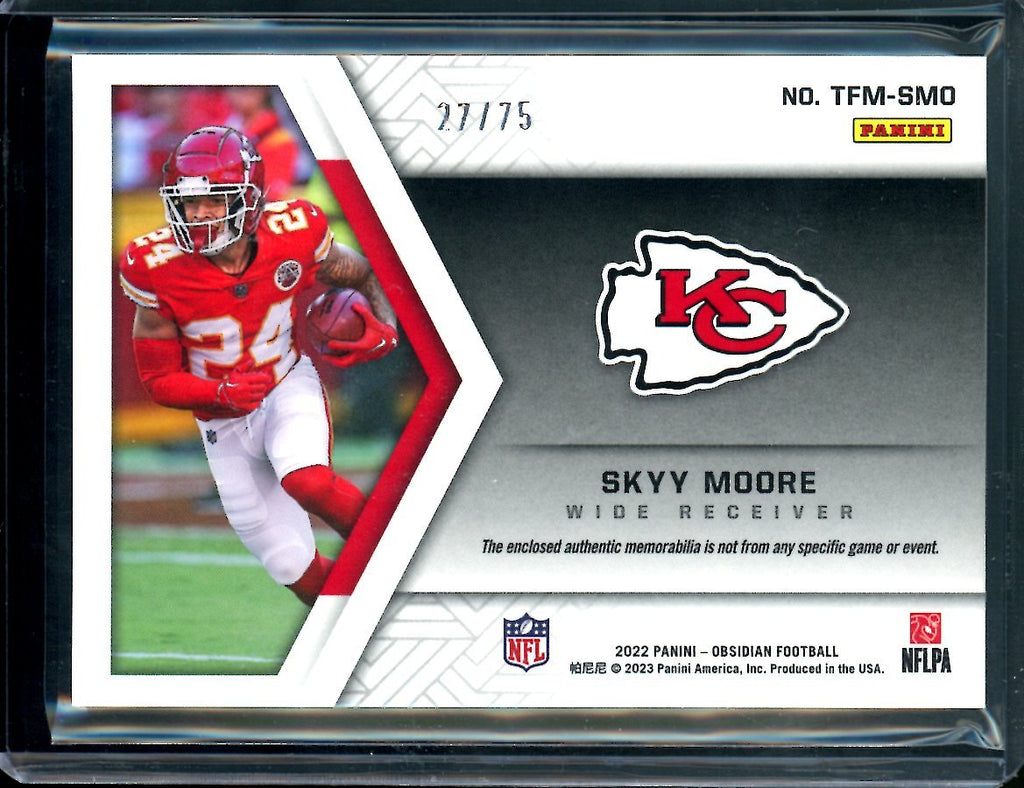 2022 Panini Obsidian Skyy Moore Rookie Triple Patch Orange Etch /75 Chiefs