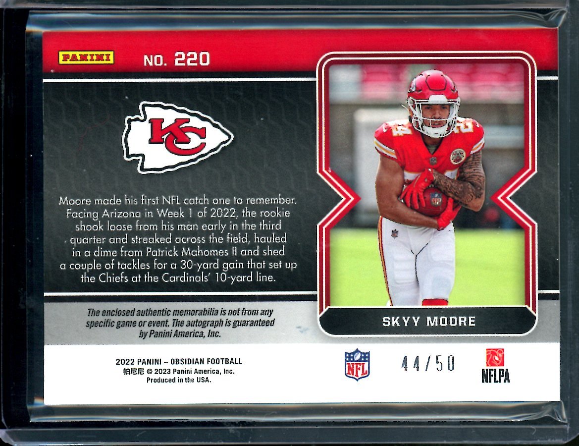 2022 Panini Obsidian Skyy Moore Rookie RPA Green Etch /50 Chiefs