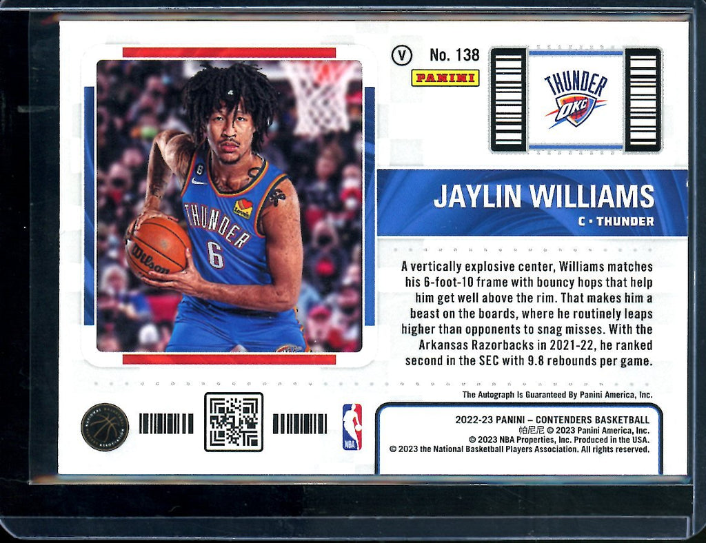 2022/23 Panini Contenders Jaylin Williams Rookie Ticket Auto Variation Thunder