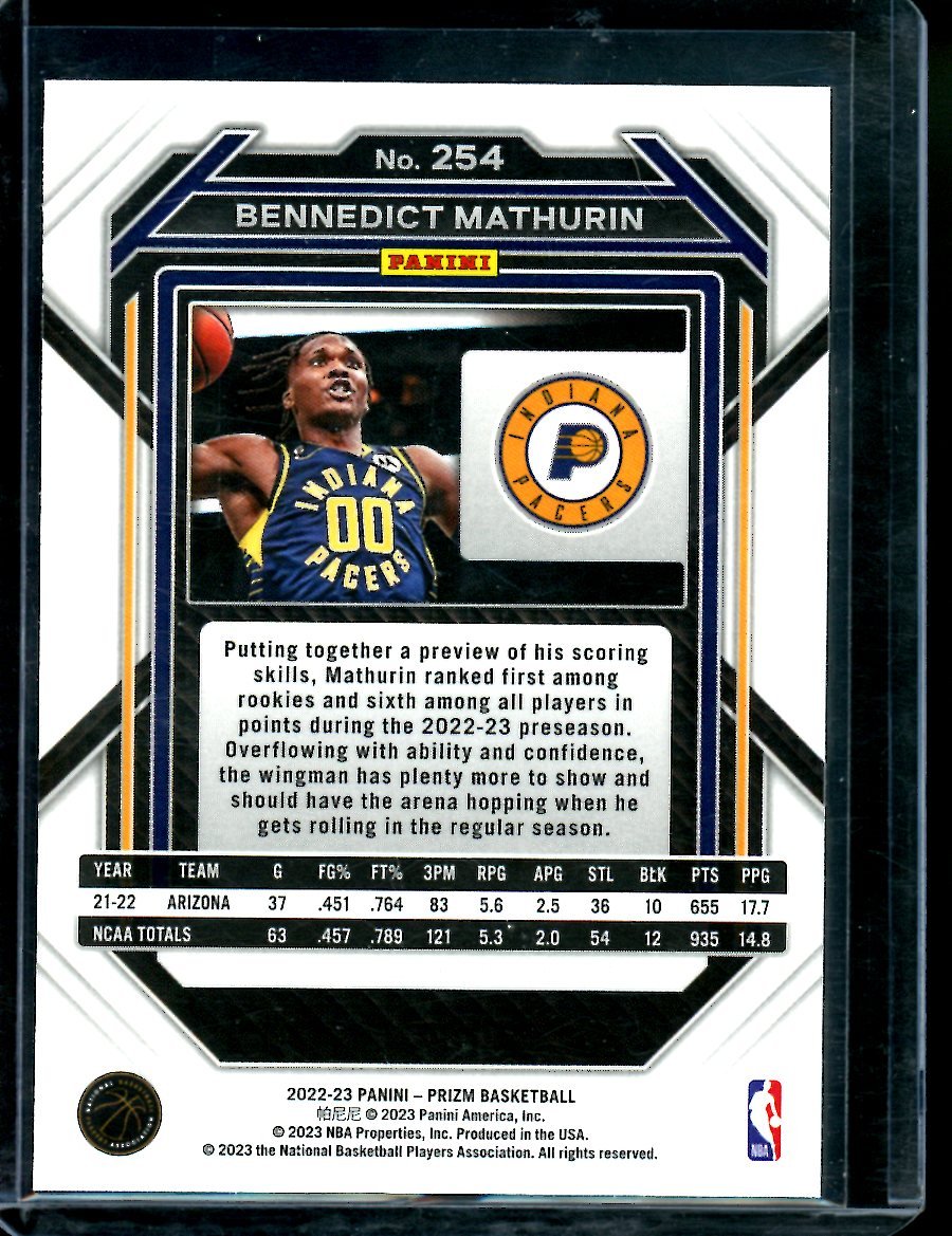 2022/23 Panini Prizm Bennedict Mathurin Rookie Pacers